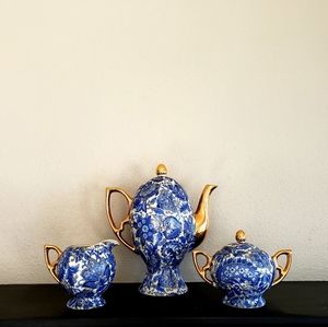 Vintage Royal Paisley Arnart 5th Ave Porcelain Coffee Creamer Sugar Set w/ Gold